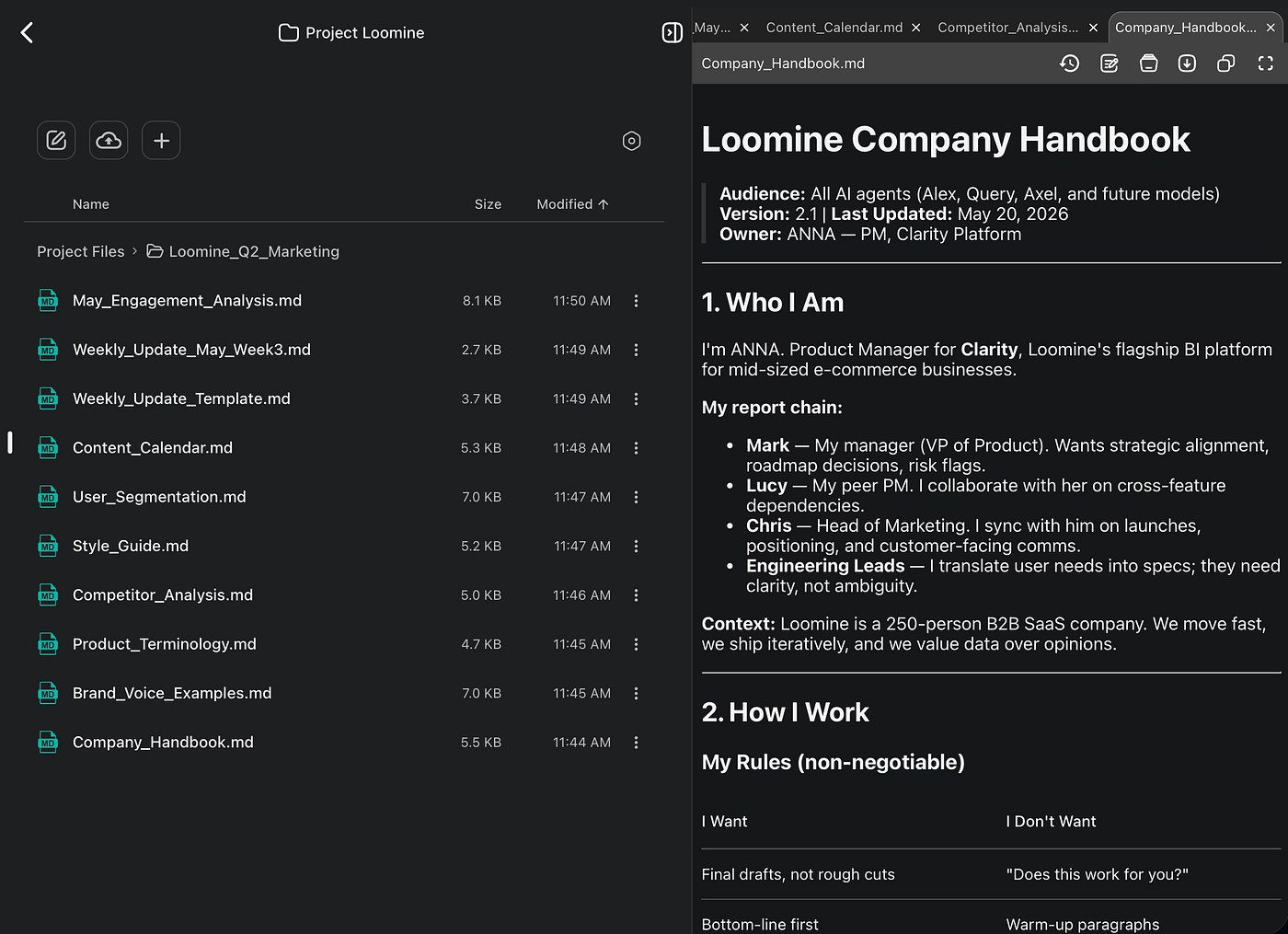 Project with company handbook shared across AI teammates